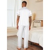 image:imageEkouaer Mens Satin Pajama Set Short Sleeve Button Down Sleepwear with Pant  Soft Cozy Summer Fall Elastic Waist Long Pants Pocket Casual Loungewear Silk Satin Pjs for Casual Daily WearWhite