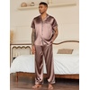 image:imageEkouaer Mens Satin Pajama Set Short Sleeve Button Down Sleepwear with Pant  Soft Cozy Summer Fall Elastic Waist Long Pants Pocket Casual Loungewear Silk Satin Pjs for Casual Daily WearBrown