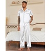 image:imageEkouaer Mens Satin Pajama Set Short Sleeve Button Down Sleepwear with Pant  Soft Cozy Summer Fall Elastic Waist Long Pants Pocket Casual Loungewear Silk Satin Pjs for Casual Daily WearWhite