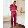 image:imageEkouaer Mens Satin Pajama Set Short Sleeve Button Down Sleepwear with Pant  Soft Cozy Summer Fall Elastic Waist Long Pants Pocket Casual Loungewear Silk Satin Pjs for Casual Daily WearRed