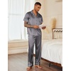 image:imageEkouaer Mens Satin Pajama Set Short Sleeve Button Down Sleepwear with Pant  Soft Cozy Summer Fall Elastic Waist Long Pants Pocket Casual Loungewear Silk Satin Pjs for Casual Daily WearDark Grey