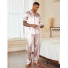 image:imageEkouaer Mens Satin Pajama Set Short Sleeve Button Down Sleepwear with Pant  Soft Cozy Summer Fall Elastic Waist Long Pants Pocket Casual Loungewear Silk Satin Pjs for Casual Daily WearChampagne
