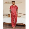 image:imageEkouaer Mens Satin Pajama Set Short Sleeve Button Down Sleepwear with Pant  Soft Cozy Summer Fall Elastic Waist Long Pants Pocket Casual Loungewear Silk Satin Pjs for Casual Daily WearStripesRed