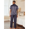 image:imageEkouaer Mens Satin Pajama Set Short Sleeve Button Down Sleepwear with Pant  Soft Cozy Summer Fall Elastic Waist Long Pants Pocket Casual Loungewear Silk Satin Pjs for Casual Daily WearNavy Gold