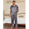 image:imageEkouaer Mens Satin Pajama Set Short Sleeve Button Down Sleepwear with Pant  Soft Cozy Summer Fall Elastic Waist Long Pants Pocket Casual Loungewear Silk Satin Pjs for Casual Daily WearDark Grey