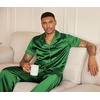image:imageEkouaer Mens Satin Pajama Set Short Sleeve Button Down Sleepwear with Pant  Soft Cozy Summer Fall Elastic Waist Long Pants Pocket Casual Loungewear Silk Satin Pjs for Casual Daily WearGreen