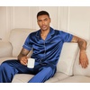 image:imageEkouaer Mens Satin Pajama Set Short Sleeve Button Down Sleepwear with Pant  Soft Cozy Summer Fall Elastic Waist Long Pants Pocket Casual Loungewear Silk Satin Pjs for Casual Daily WearNavy Blue