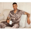 image:imageEkouaer Mens Satin Pajama Set Short Sleeve Button Down Sleepwear with Pant  Soft Cozy Summer Fall Elastic Waist Long Pants Pocket Casual Loungewear Silk Satin Pjs for Casual Daily WearLeopard Print