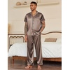 image:imageEkouaer Mens Satin Pajama Set Short Sleeve Button Down Sleepwear with Pant  Soft Cozy Summer Fall Elastic Waist Long Pants Pocket Casual Loungewear Silk Satin Pjs for Casual Daily WearHexagonalBrown