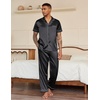 image:imageEkouaer Mens Satin Pajama Set Short Sleeve Button Down Sleepwear with Pant  Soft Cozy Summer Fall Elastic Waist Long Pants Pocket Casual Loungewear Silk Satin Pjs for Casual Daily WearStripesBlack