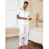 image:imageEkouaer Mens Satin Pajama Set Short Sleeve Button Down Sleepwear with Pant  Soft Cozy Summer Fall Elastic Waist Long Pants Pocket Casual Loungewear Silk Satin Pjs for Casual Daily WearWhite