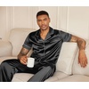image:imageEkouaer Mens Satin Pajama Set Short Sleeve Button Down Sleepwear with Pant  Soft Cozy Summer Fall Elastic Waist Long Pants Pocket Casual Loungewear Silk Satin Pjs for Casual Daily WearBlack