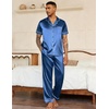 image:imageEkouaer Mens Satin Pajama Set Short Sleeve Button Down Sleepwear with Pant  Soft Cozy Summer Fall Elastic Waist Long Pants Pocket Casual Loungewear Silk Satin Pjs for Casual Daily WearBlue