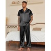 image:imageEkouaer Mens Satin Pajama Set Short Sleeve Button Down Sleepwear with Pant  Soft Cozy Summer Fall Elastic Waist Long Pants Pocket Casual Loungewear Silk Satin Pjs for Casual Daily WearBlack