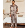 image:imageEkouaer Mens Satin Pajama Set Short Sleeve Button Down Sleepwear with Pant  Soft Cozy Summer Fall Elastic Waist Long Pants Pocket Casual Loungewear Silk Satin Pjs for Casual Daily WearLeopard Print