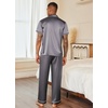 image:imageEkouaer Mens Satin Pajama Set Short Sleeve Button Down Sleepwear with Pant  Soft Cozy Summer Fall Elastic Waist Long Pants Pocket Casual Loungewear Silk Satin Pjs for Casual Daily WearDark Grey