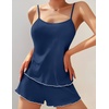 image:imageEkouaer Womens Cami Pajama Sets 2 Piece Ribbed Knit PJs  Sleeveless Soft loungewear great choice for weddings bridal parties honeymoons and any romantic occasionsNavy Blue