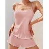 image:imageEkouaer Womens Cami Pajama Sets 2 Piece Ribbed Knit PJs  Sleeveless Soft loungewear great choice for weddings bridal parties honeymoons and any romantic occasionsLight Pink