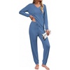 image:imageEkouaer Lounge Sets for Women Long Sleeve Ribbed Knit Pajama Set  Soft Warm Fall Winter Outfits 2026 V Neck Long Sleeve Tops Long Pants with Pockets 2 Piece Loungewear Home WearBlue