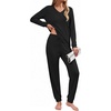 image:imageEkouaer Lounge Sets for Women Long Sleeve Ribbed Knit Pajama Set  Soft Warm Fall Winter Outfits 2026 V Neck Long Sleeve Tops Long Pants with Pockets 2 Piece Loungewear Home WearBlack