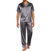 image:imageEkouaer Mens Satin Pajama Set Short Sleeve Button Down Sleepwear with Pant  Soft Cozy Summer Fall Elastic Waist Long Pants Pocket Casual Loungewear Silk Satin Pjs for Casual Daily WearDark Grey