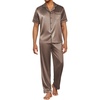image:imageEkouaer Mens Satin Pajama Set Short Sleeve Button Down Sleepwear with Pant  Soft Cozy Summer Fall Elastic Waist Long Pants Pocket Casual Loungewear Silk Satin Pjs for Casual Daily WearHexagonalBrown