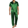 image:imageEkouaer Mens Satin Pajama Set Short Sleeve Button Down Sleepwear with Pant  Soft Cozy Summer Fall Elastic Waist Long Pants Pocket Casual Loungewear Silk Satin Pjs for Casual Daily WearGreen