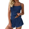 image:imageEkouaer Womens Cami Pajama Sets 2 Piece Ribbed Knit PJs  Sleeveless Soft loungewear great choice for weddings bridal parties honeymoons and any romantic occasionsNavy Blue