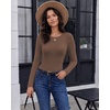 image:imageWomen Long Sleeve Tops Trendy Thermal Shirts Fall Fitted Blouses Fleece Tee  Layering Basic BlouseKnit Thermal SweaterSoft Tight TshirtCompression Y2K ShirtFall Fashion Must HaveStylish Lounge TeeBrown