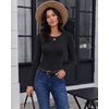 image:imageWomen Long Sleeve Tops Trendy Thermal Shirts Fall Fitted Blouses Fleece Tee  Layering Basic BlouseKnit Thermal SweaterSoft Tight TshirtCompression Y2K ShirtFall Fashion Must HaveStylish Lounge TeeBlack