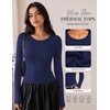 image:imageWomen Long Sleeve Tops Trendy Thermal Shirts Fall Fitted Blouses Fleece Tee  Layering Basic BlouseKnit Thermal SweaterSoft Tight TshirtCompression Y2K ShirtFall Fashion Must HaveStylish Lounge TeeNavy Blue