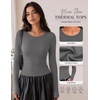 image:imageWomen Long Sleeve Tops Trendy Thermal Shirts Fall Fitted Blouses Fleece Tee  Layering Basic BlouseKnit Thermal SweaterSoft Tight TshirtCompression Y2K ShirtFall Fashion Must HaveStylish Lounge TeeDark Grey