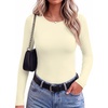 image:imageWomen Long Sleeve Tops Trendy Thermal Shirts Fall Fitted Blouses Fleece Tee  Layering Basic BlouseKnit Thermal SweaterSoft Tight TshirtCompression Y2K ShirtFall Fashion Must HaveStylish Lounge TeeBeige