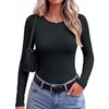 image:imageWomen Long Sleeve Tops Trendy Thermal Shirts Fall Fitted Blouses Fleece Tee  Layering Basic BlouseKnit Thermal SweaterSoft Tight TshirtCompression Y2K ShirtFall Fashion Must HaveStylish Lounge TeeBlack