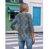 image:imageEkouaer 34 Length Sleeve Womens Tops V Neck Blouses Casual Pleated Shirts  Soft lightweight fabric 34 sleeve loose top with v neck front pleats and decorative buttons ideal for all occasionsBlue Boho