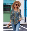 image:imageEkouaer 34 Length Sleeve Womens Tops V Neck Blouses Casual Pleated Shirts  Soft lightweight fabric 34 sleeve loose top with v neck front pleats and decorative buttons ideal for all occasionsBlue Boho