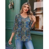 image:imageEkouaer 34 Length Sleeve Womens Tops V Neck Blouses Casual Pleated Shirts  Soft lightweight fabric 34 sleeve loose top with v neck front pleats and decorative buttons ideal for all occasionsBlue Boho