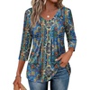 image:imageEkouaer 34 Length Sleeve Womens Tops V Neck Blouses Casual Pleated Shirts  Soft lightweight fabric 34 sleeve loose top with v neck front pleats and decorative buttons ideal for all occasionsBlue Boho