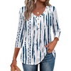 image:imageEkouaer 34 Length Sleeve Womens Tops V Neck Blouses Casual Pleated Shirts  Soft lightweight fabric 34 sleeve loose top with v neck front pleats and decorative buttons ideal for all occasionsBlue White Striped