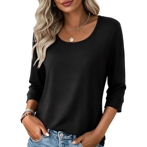 image:imageEkouaer 34 Sleeve Womens Tops Scoop Neck T Shirts 2026 Casual Basic Tees  Casual TopsCute Basic Tops Vacation OutfitsComfy Basic TeesLoose Fit Tops For AllSeason Daily Wearavailable in S3XLBlack