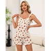 image:imageEkouaer Pajama for Women Set 2 Piece Lightweight Ruffle Pajamas  Soft Sexy Sleepwear Cami and Shorts Sleep Set Bridal Bridesmaid Pj SummerFall Sleep SetsBeige Teddy Cherry