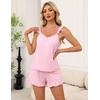 image:imageEkouaer Pajama for Women Set 2 Piece Lightweight Ruffle Pajamas  Soft Sexy Sleepwear Cami and Shorts Sleep Set Bridal Bridesmaid Pj SummerFall Sleep SetsPink
