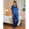 image:imageEkouaer Pajamas for Women Set Silky Satin 2 Piece Lounge Sets with Pockets  Lightweight pjselastic waist long pantsloose drop shoulderallseason daily weargreat giftwedding bridal partySXXXLNavy Blue