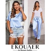 image:imageEkouaer Pajamas for Women Set Silky Satin 2 Piece Lounge Sets with Pockets  Lightweight pjselastic waist long pantsloose drop shoulderallseason daily weargreat giftwedding bridal partySXXXLClear Blue