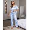image:imageEkouaer Pajamas for Women Set Silky Satin 2 Piece Lounge Sets with Pockets  Lightweight pjselastic waist long pantsloose drop shoulderallseason daily weargreat giftwedding bridal partySXXXLClear Blue