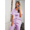 image:imageEkouaer Pajamas for Women Set Silky Satin 2 Piece Lounge Sets with Pockets  Lightweight pjselastic waist long pantsloose drop shoulderallseason daily weargreat giftwedding bridal partySXXXLLavender