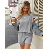 image:imageEkouaer Two Piece Sets for Women Summer Lounge Short Sets with Pocket  Soft Womens Lounge Set Crew Neck Cap Sleeve Drawstring Vacation Outfits 2 Piece Matching Sets Women ClothingGrey