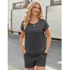 image:imageEkouaer Two Piece Sets for Women Summer Lounge Short Sets with Pocket  Soft Womens Lounge Set Crew Neck Cap Sleeve Drawstring Vacation Outfits 2 Piece Matching Sets Women ClothingHeather Charcoal