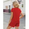 image:imageEkouaer Two Piece Sets for Women Summer Lounge Short Sets with Pocket  Soft Womens Lounge Set Crew Neck Cap Sleeve Drawstring Vacation Outfits 2 Piece Matching Sets Women ClothingRed