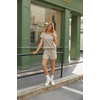 image:imageEkouaer Two Piece Sets for Women Summer Lounge Short Sets with Pocket  Soft Womens Lounge Set Crew Neck Cap Sleeve Drawstring Vacation Outfits 2 Piece Matching Sets Women ClothingKhaki